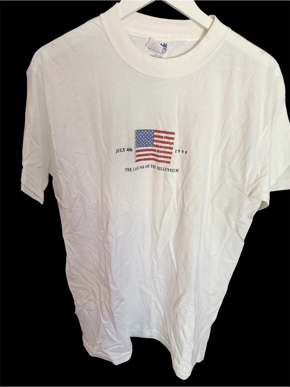 Vintage GILDAN Heavyweight Patriotic Flag Tee with July 4th Graphic Sz. L EUC